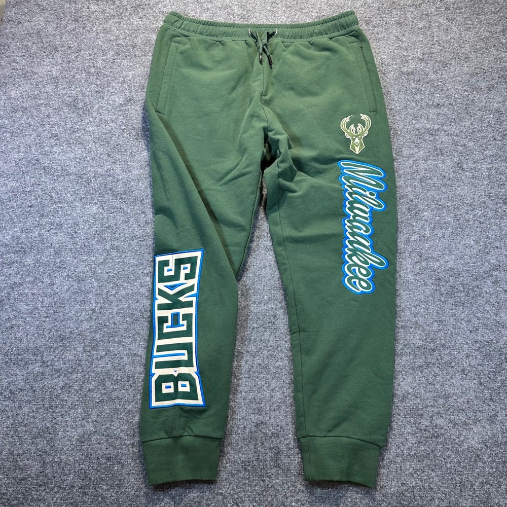 FISLL Milwaukee Bucks Sweatpants Mens XL Green NBA Basketball Joggers Streetwear